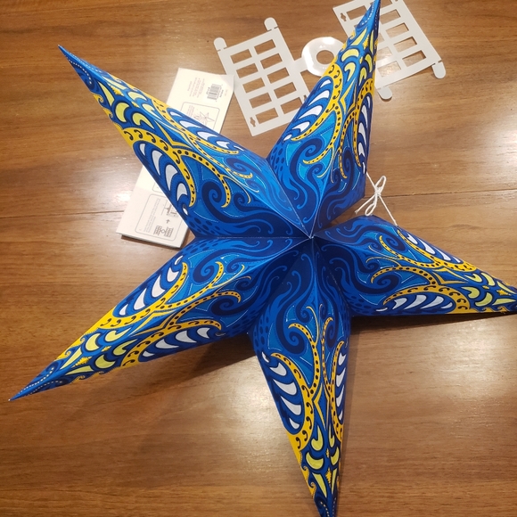 Hanging Paper Star Lantern - blue & yellow - Picture 7 of 11
